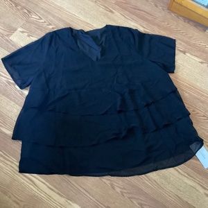 BloomChic Black Layered Chiffon V~Neck Sheer Short Sleeve Blouse Size 22~24
